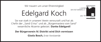 Anzeige von Edelgard Koch von MGO