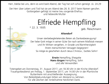 Anzeige von Elfriede Hempfling von MGO