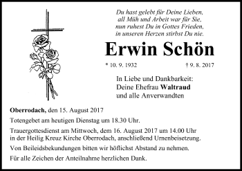Anzeige von Erwin Schön von MGO