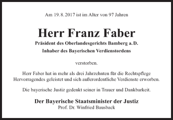 Anzeige von Franz Faber von MGO