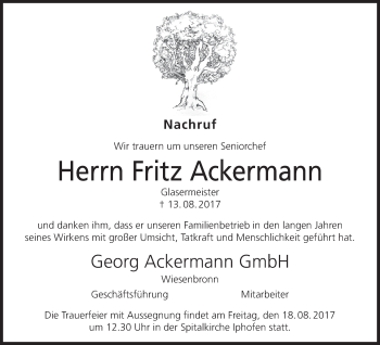 Anzeige von Fritz Ackermann von MGO