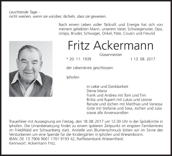 Anzeige von Fritz Ackermann von MGO