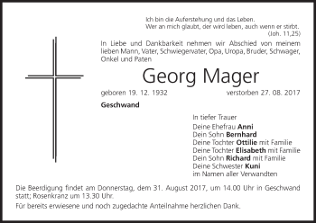 Anzeige von Georg Mager von MGO