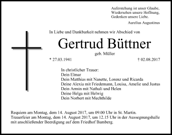 Anzeige von Gertrud Büttner von MGO