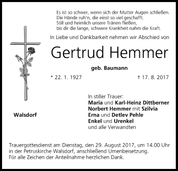 Anzeige von Gertrud Hemmer von MGO
