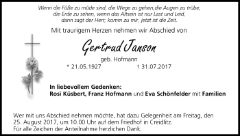 Anzeige von Gertrud Janson von MGO