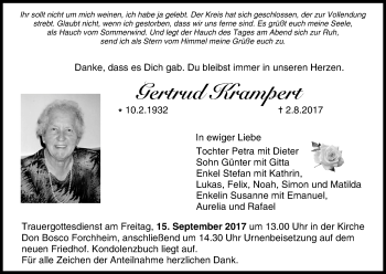 Anzeige von Gertrud Krampert von MGO