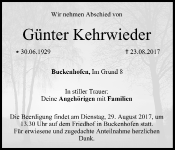 Anzeige von Günter Kehrwieder von MGO