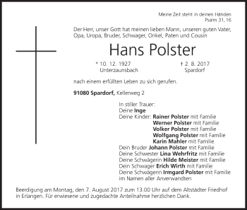 Anzeige von Hans Polster von MGO