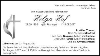 Anzeige von Helga Hof von MGO