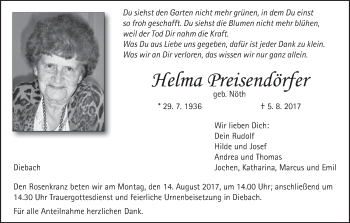 Anzeige von Helma Preisendörfer von MGO