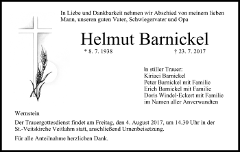 Anzeige von Helmut Barnickel von MGO