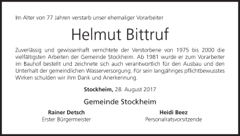 Anzeige von Helmut Bittruf von MGO