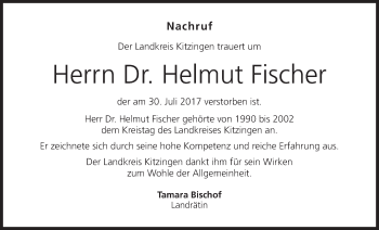 Anzeige von Helmut Fischer von MGO