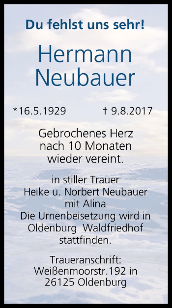 Anzeige von Hermann Neubauer von MGO