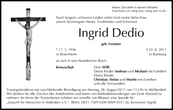 Anzeige von Ingrid Dedio von MGO