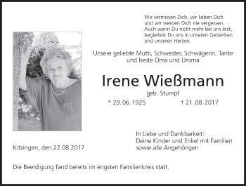 Anzeige von Irene Wießmann von MGO