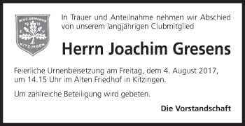 Anzeige von Joachim Gresens von MGO