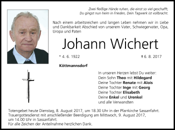 Anzeige von Johann Wichert von MGO