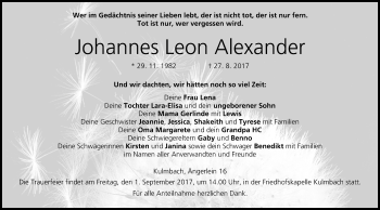 Anzeige von Johannes Leon Alexander von MGO