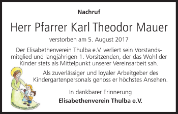 Anzeige von Karl Theodor Mauer von MGO