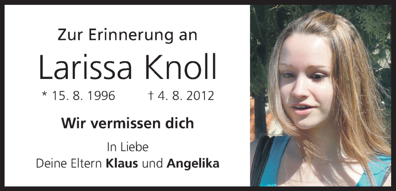  Traueranzeige für Larissa Knoll vom 04.08.2017 aus MGO