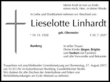 Anzeige von Lieselotte Linhardt von MGO