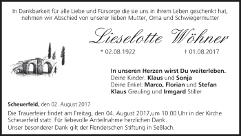 Anzeige von Lieselotte Wöhner von MGO