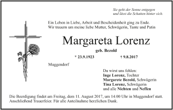 Anzeige von Margareta Lorenz von MGO