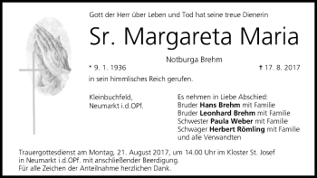Anzeige von Margareta Maria von MGO