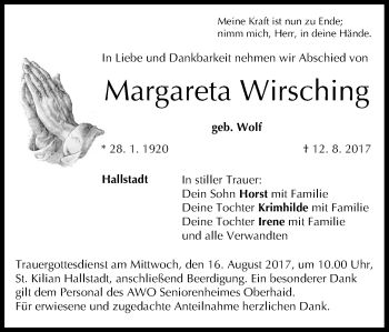 Anzeige von Margareta Wirsching von MGO