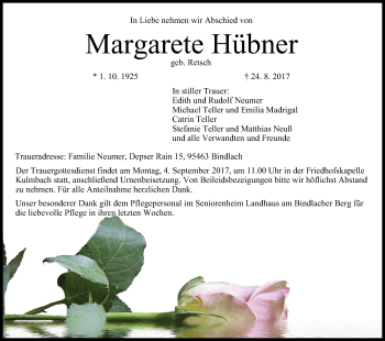 Anzeige von Margarete Hübner von MGO