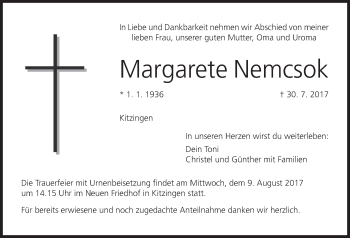 Anzeige von Margarete Nemcsok von MGO