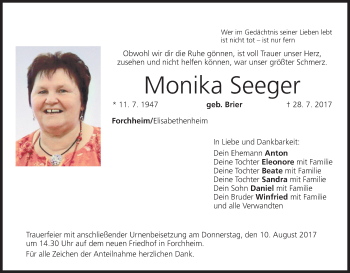 Anzeige von Monika Seeger von MGO