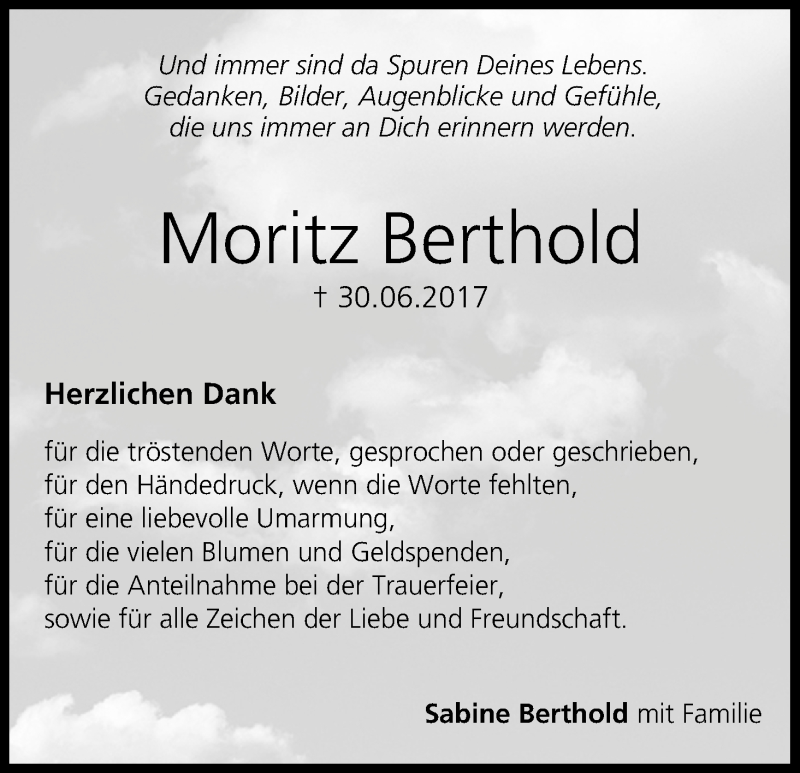  Traueranzeige für Moritz Berthold vom 05.08.2017 aus MGO