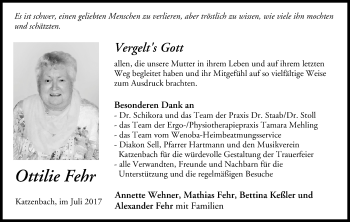 Anzeige von Ottilie Fehr von MGO