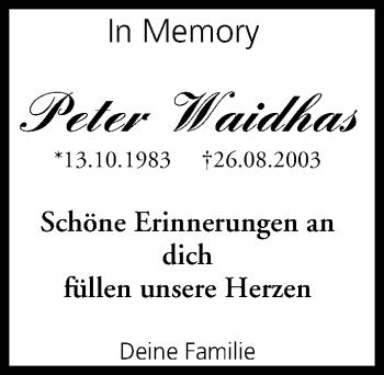 Anzeige von Peter Waidhas von MGO