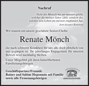 Anzeige von Renate Mönch von MGO