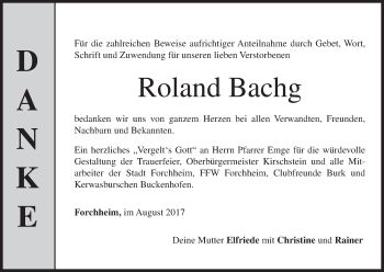 Anzeige von Roland Bachg von MGO