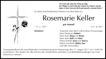 Anzeige von Rosemarie Keller von MGO