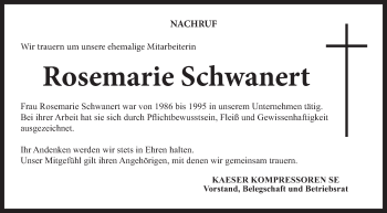 Anzeige von Rosemarie Schwanert von MGO