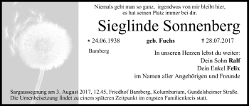Anzeige von Sieglinde Sonnenberg von MGO