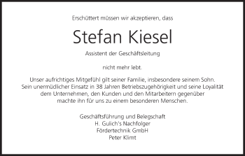 Anzeige von Stefan Kiesel von MGO