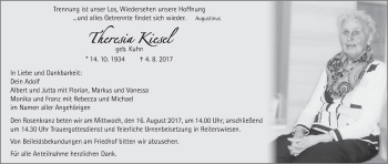 Anzeige von Theresia Kiesel von MGO