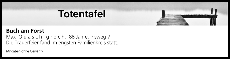  Traueranzeige für Totentafel vom 11.08.2017 vom 11.08.2017 aus MGO