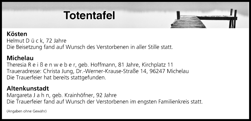  Traueranzeige für Totentafel vom 29.08.2017 vom 29.08.2017 aus MGO