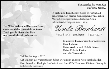 Anzeige von Ursula Bernhardt von MGO