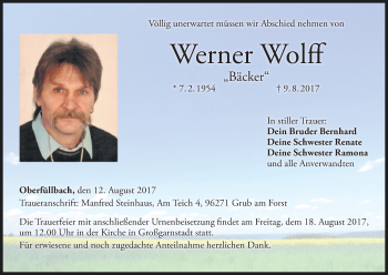 Anzeige von Werner Wolff von MGO