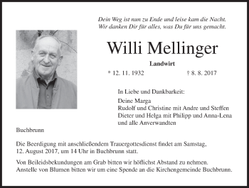 Anzeige von Willi Mellinger von MGO