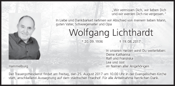 Anzeige von Wolfgang Lichthardt von MGO